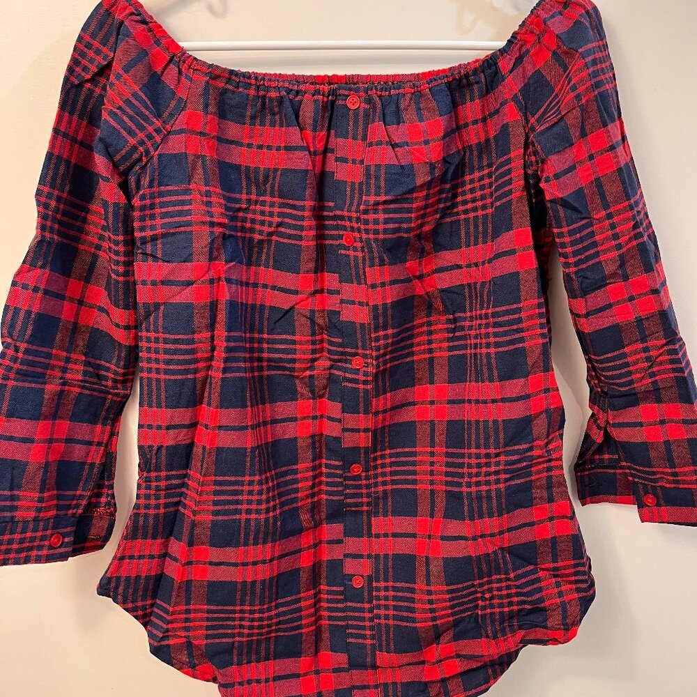 Plaid shirt with bell sleeves, size M